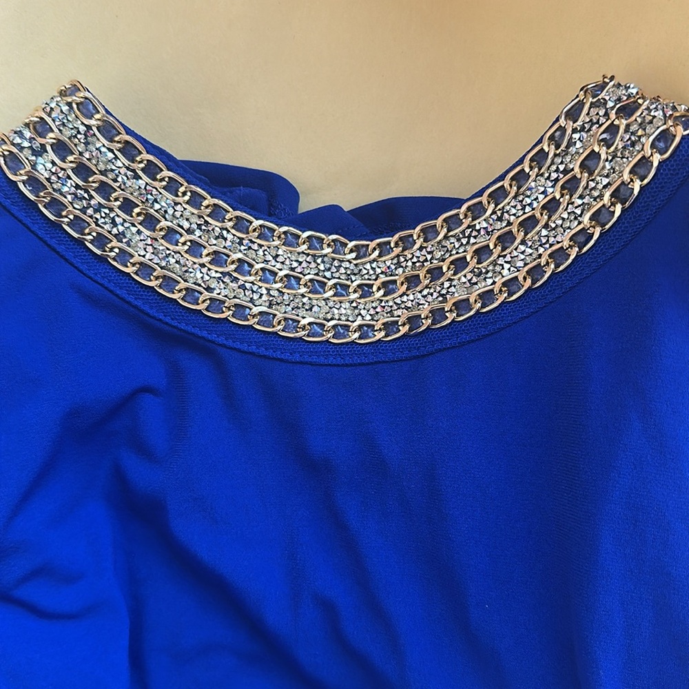 MOA MOA blouse vest long sleeve embellished neckline blue electric size S